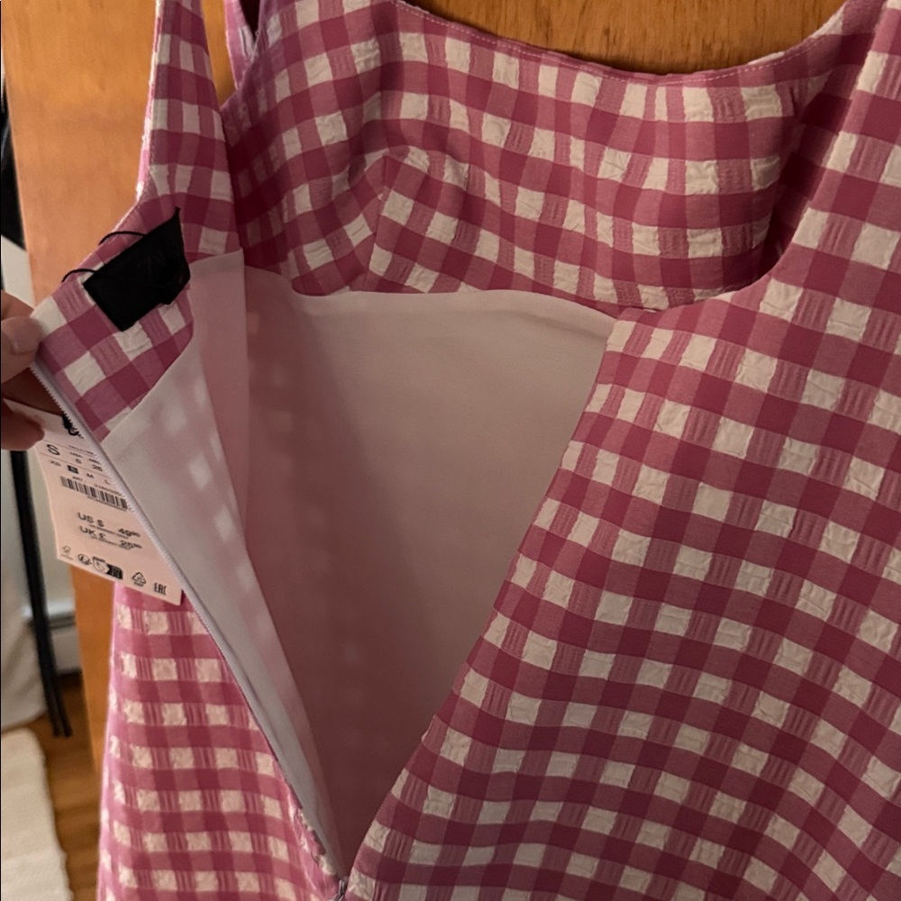 Zara Pink and White Gingham Tie-Shoulder Mini Dress - Picture 5 of 5